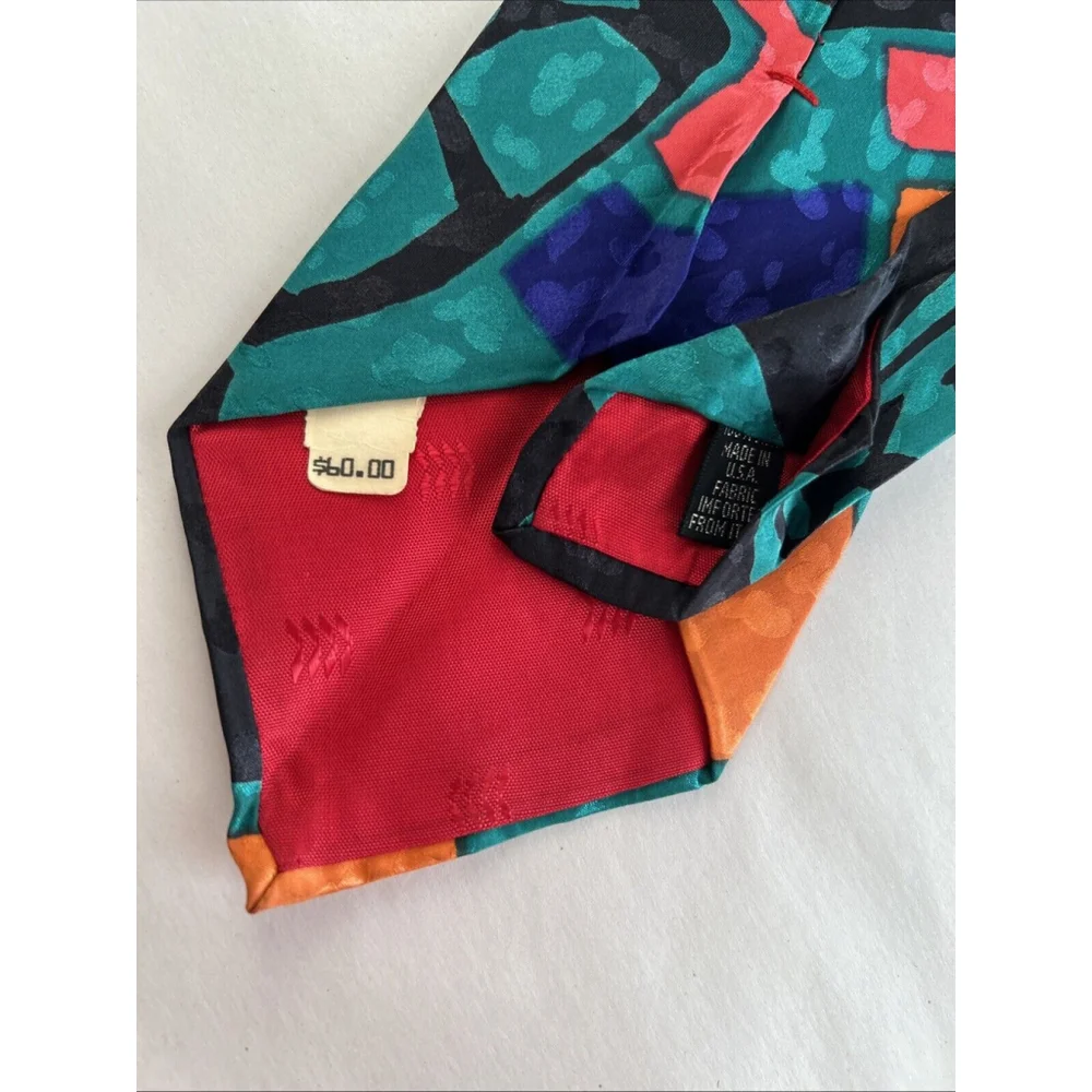 Palani 90’s Patterned Silk Tie With Original Price- Bright Greens, Black, Blue..